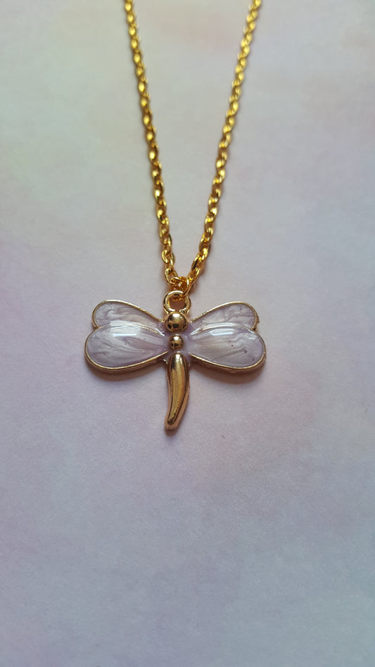 Dragonfly Necklace | Enamel Gold Plated Pendant Necklace | 16 Inch Chain | Cute Nature Jewelry Gift