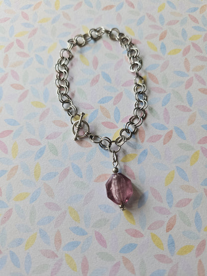 Chainmaille Bracelet | Hexagon Glass Lampwork Bead Bracelet | Stainless Steel Chain Jewellery | Toggle Clasp Bracelet