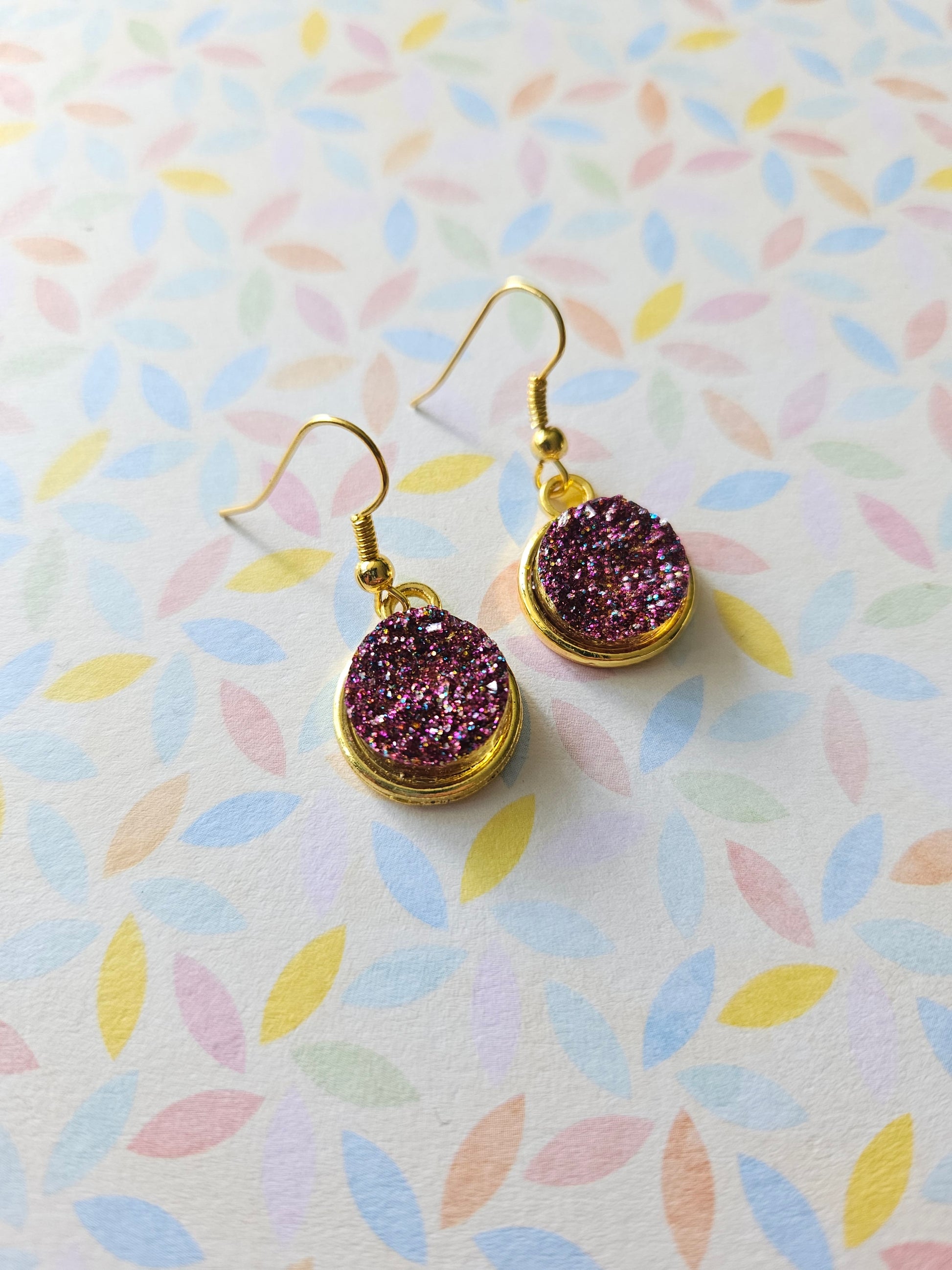 round druzy earrings - purple