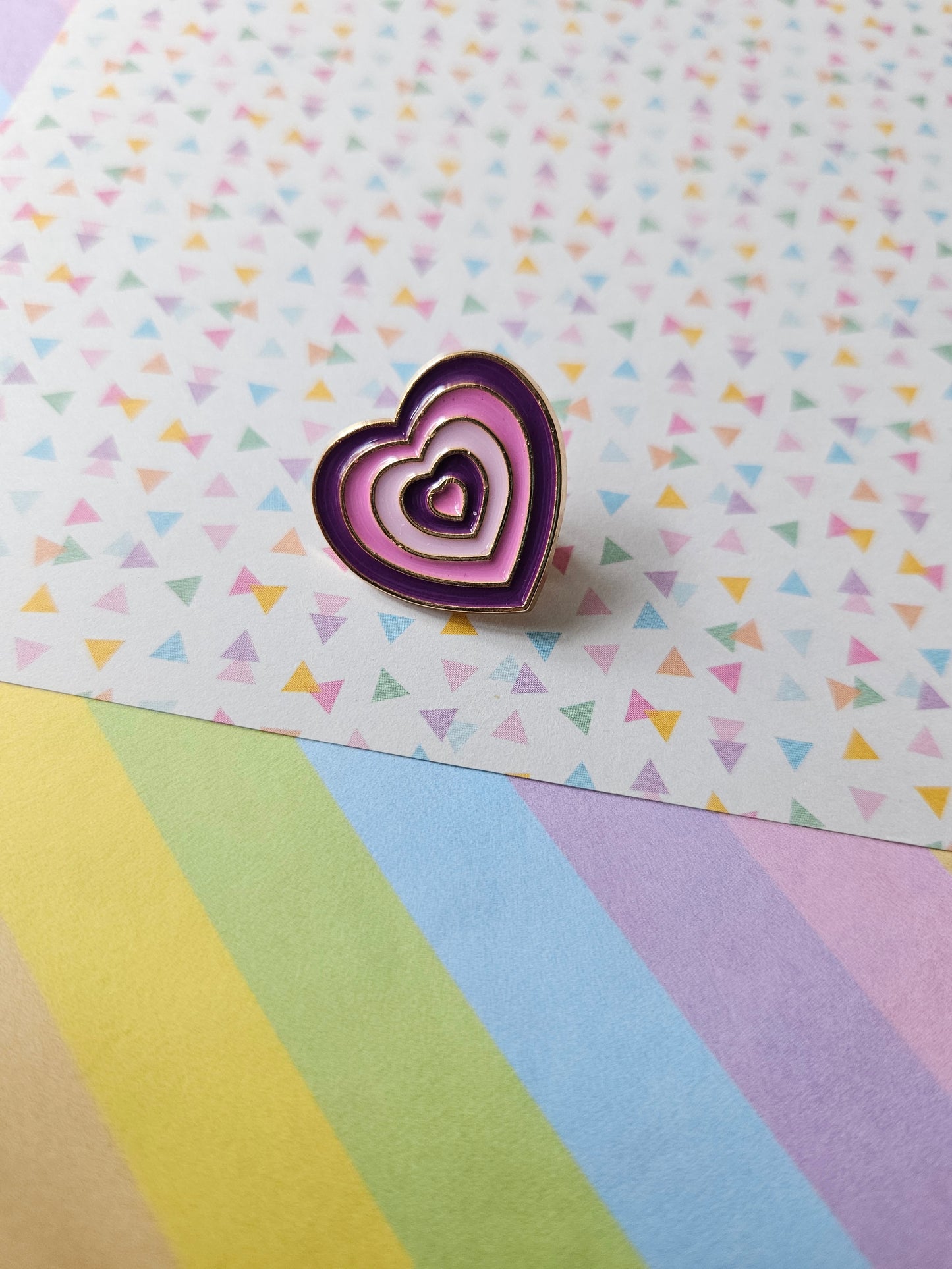 Enamel Pin Badge - Striped Heart - Purple