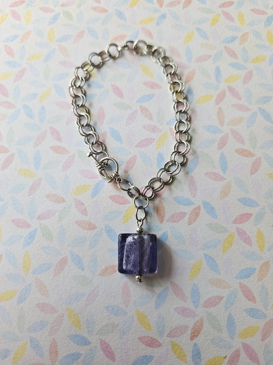 Chainmaille Bracelet | Square Glass Lampwork Bead Bracelet | Stainless Steel Chain Jewellery | Toggle Clasp Bracelet