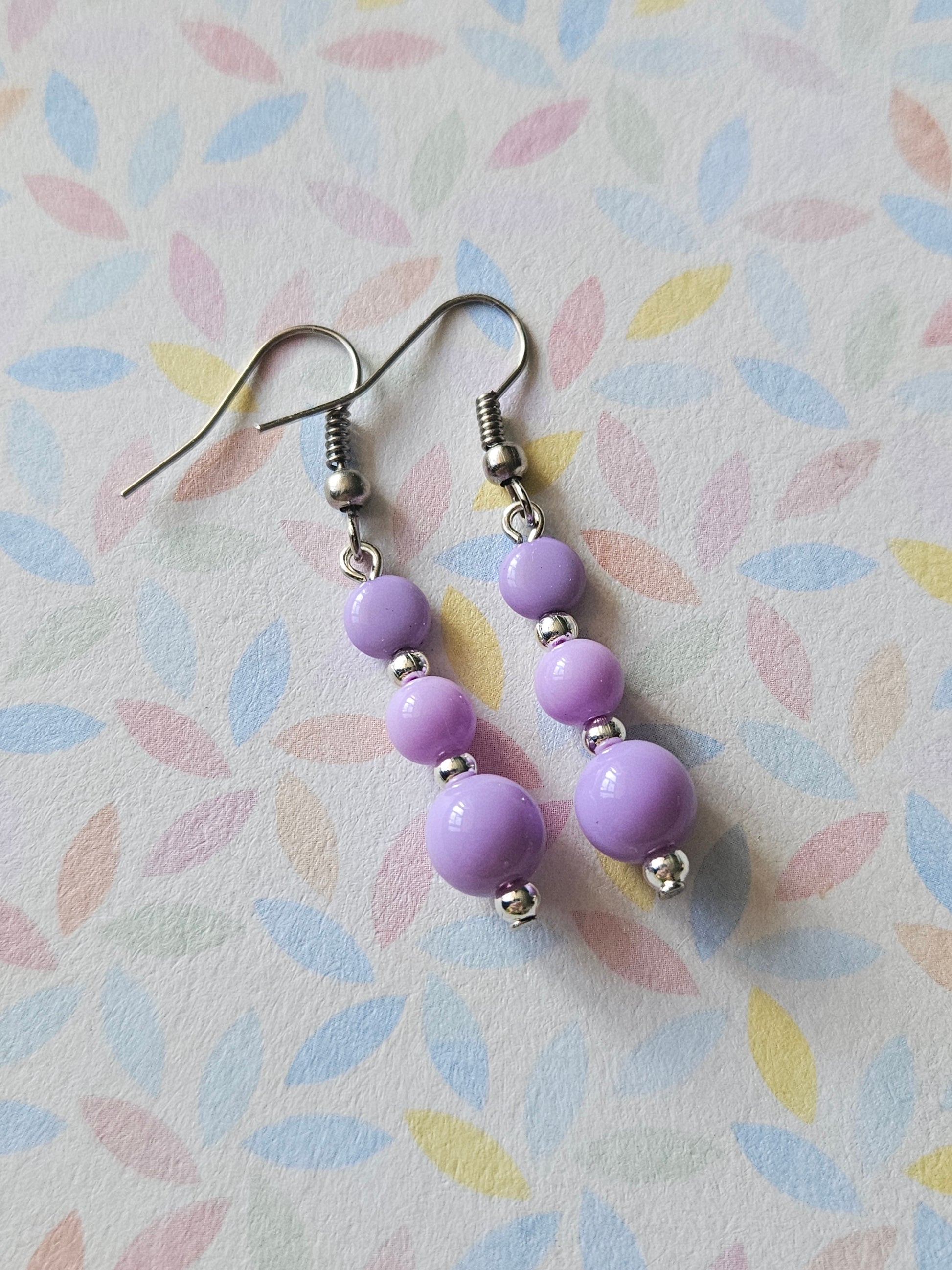 Pastel Beaded Drop Earrings | Acrylic Bead Earrings | Silver Tone Hooks | Cute Dangle Earrings 30mm