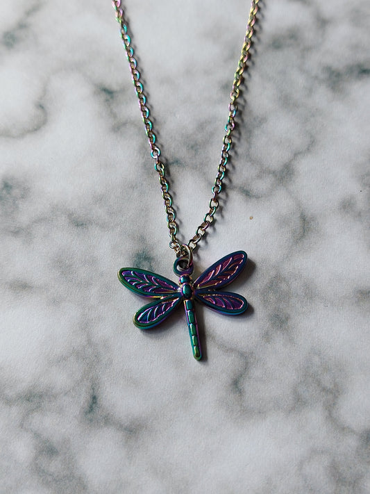 dragonfly necklace - rainbow 