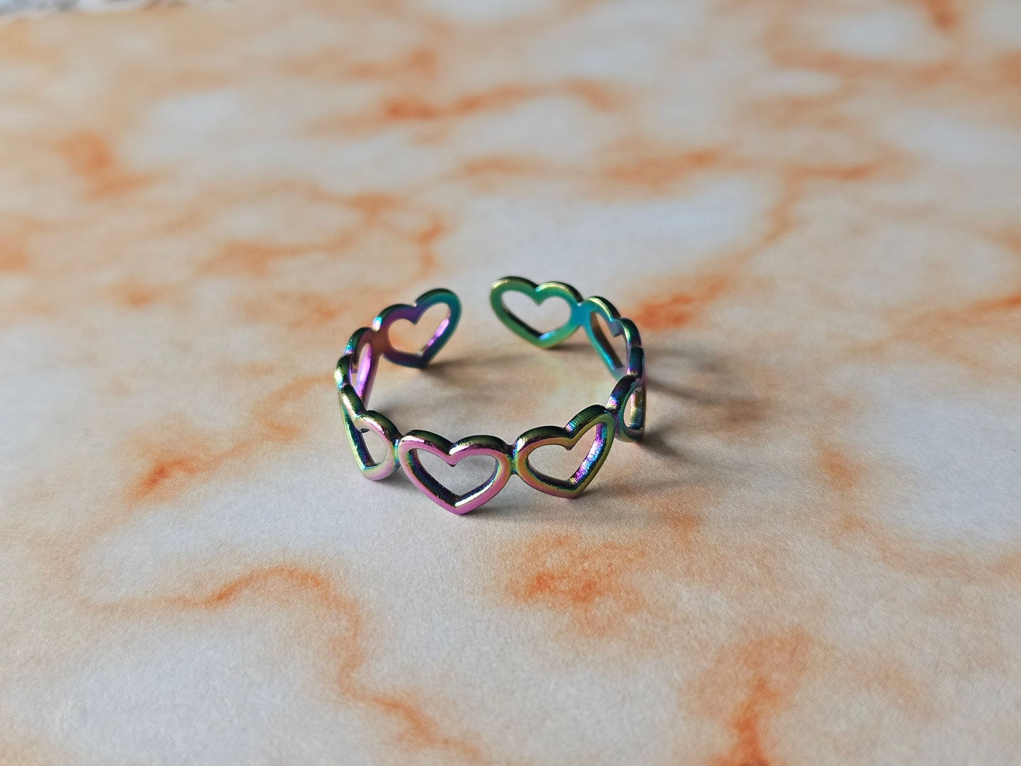 Rainbow Heart Ring | Adjustable Stainless Steel Ring | Colourful Heart Jewellery | Gift for Her