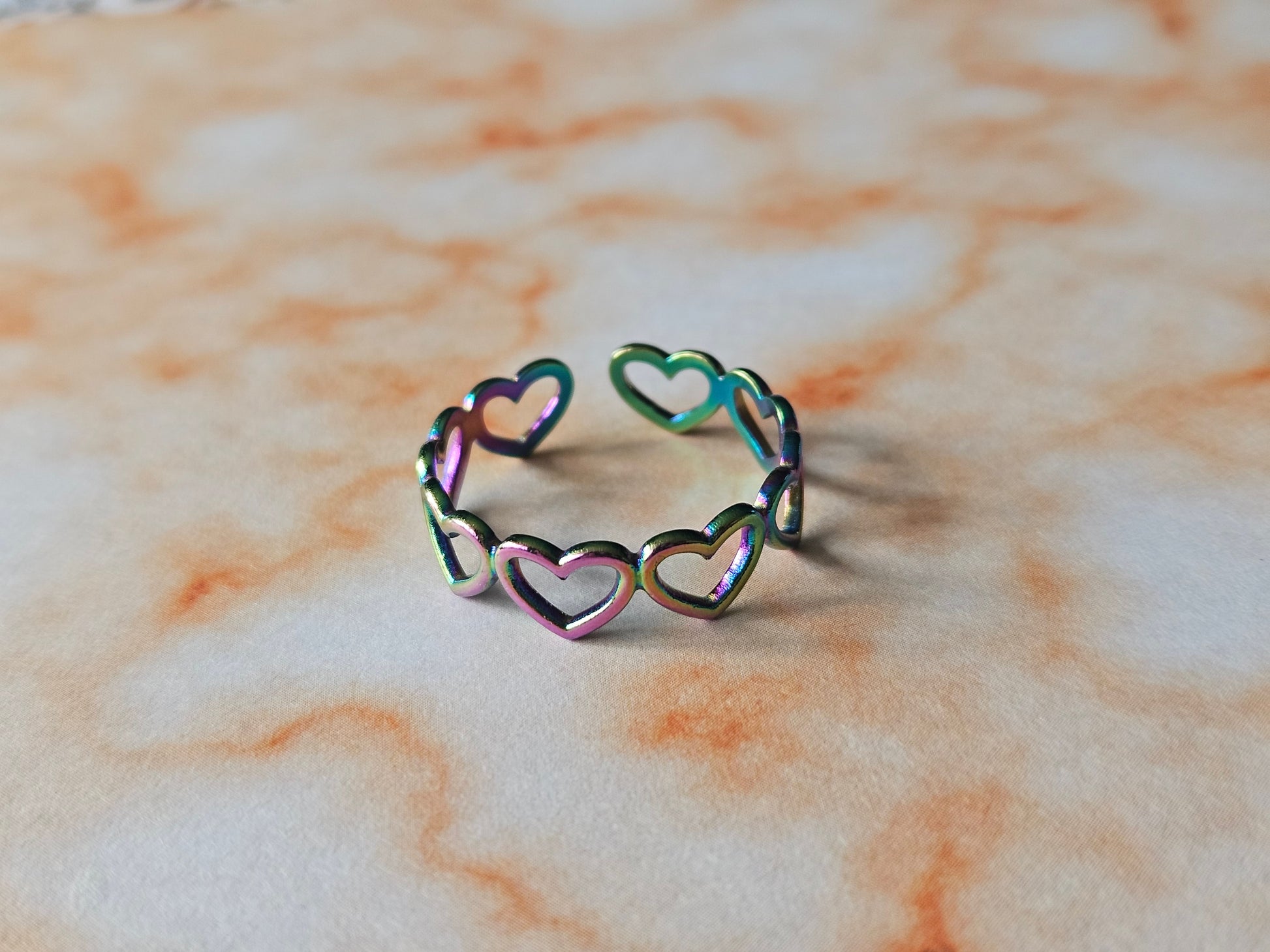 Rainbow Heart Ring | Adjustable Stainless Steel Ring | Colourful Heart Jewellery | Gift for Her