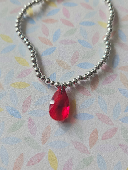 Glass Drop Bracelet | Beaded Faceted Glass Charm Bracelet | Colourful Stretch Bracelet | Silver Tone Beaded Jewellery | Various Colours