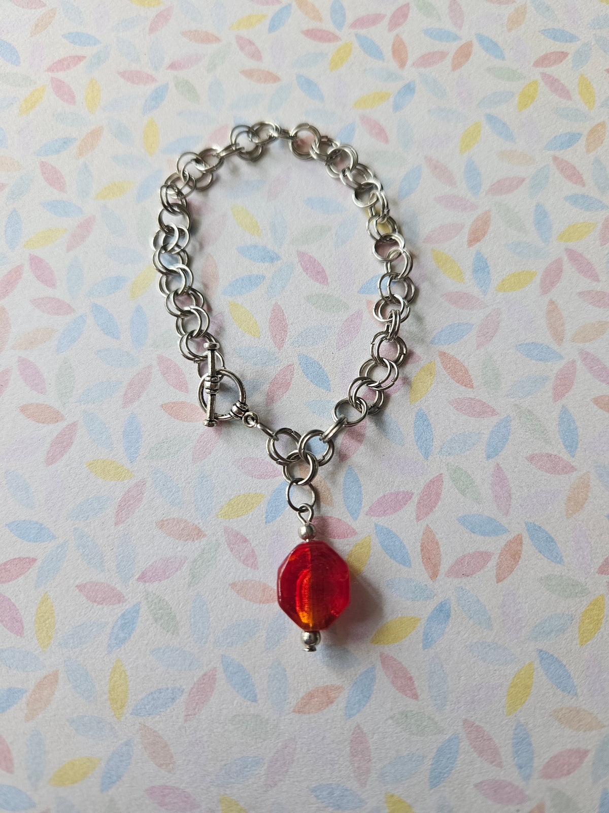 Chainmaille Bracelet | Hexagon Glass Lampwork Bead Bracelet | Stainless Steel Chain Jewellery | Toggle Clasp Bracelet