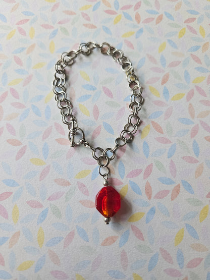 Chainmaille Bracelet | Hexagon Glass Lampwork Bead Bracelet | Stainless Steel Chain Jewellery | Toggle Clasp Bracelet