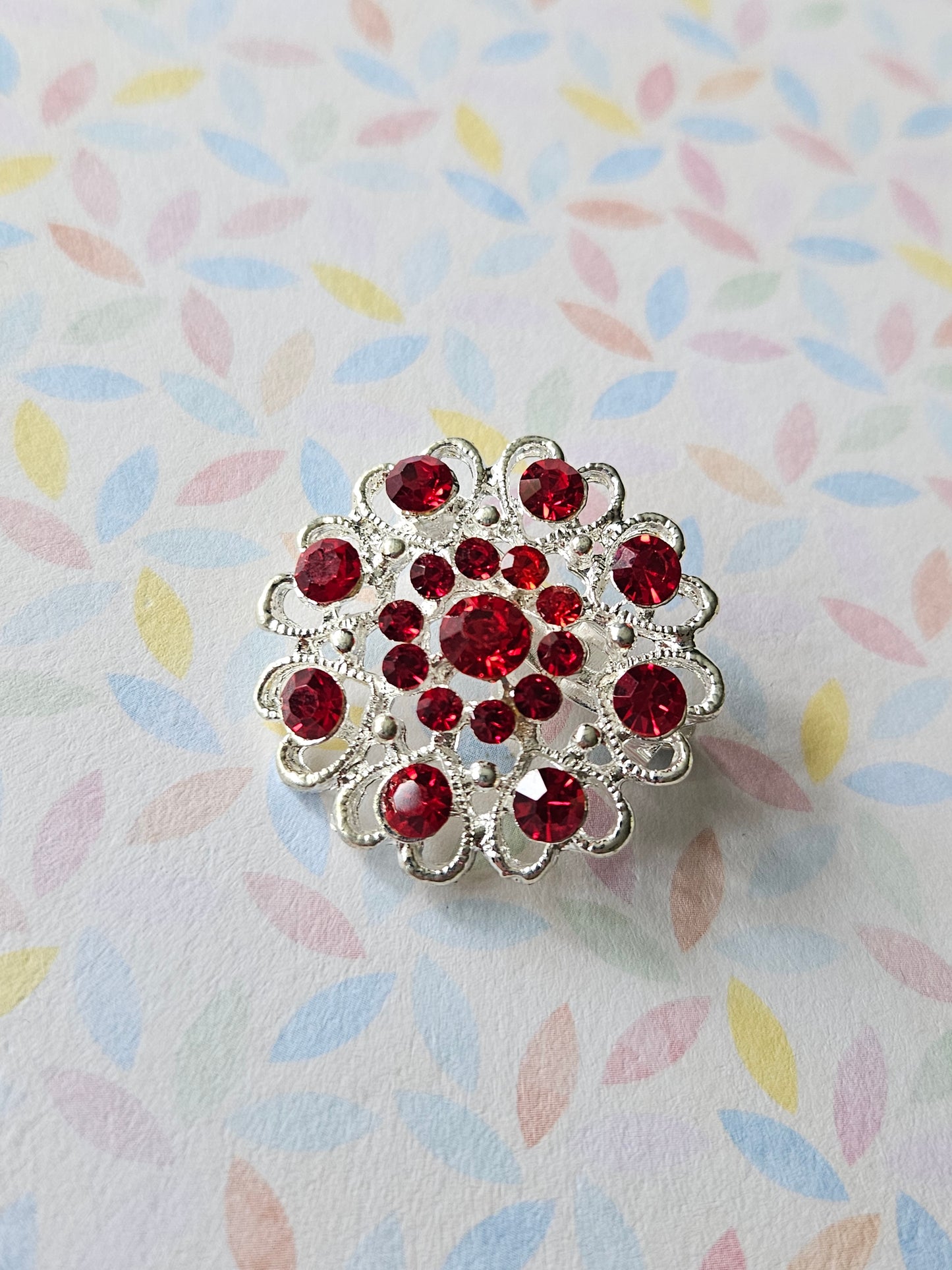 rhinestone flower brooch pin - red