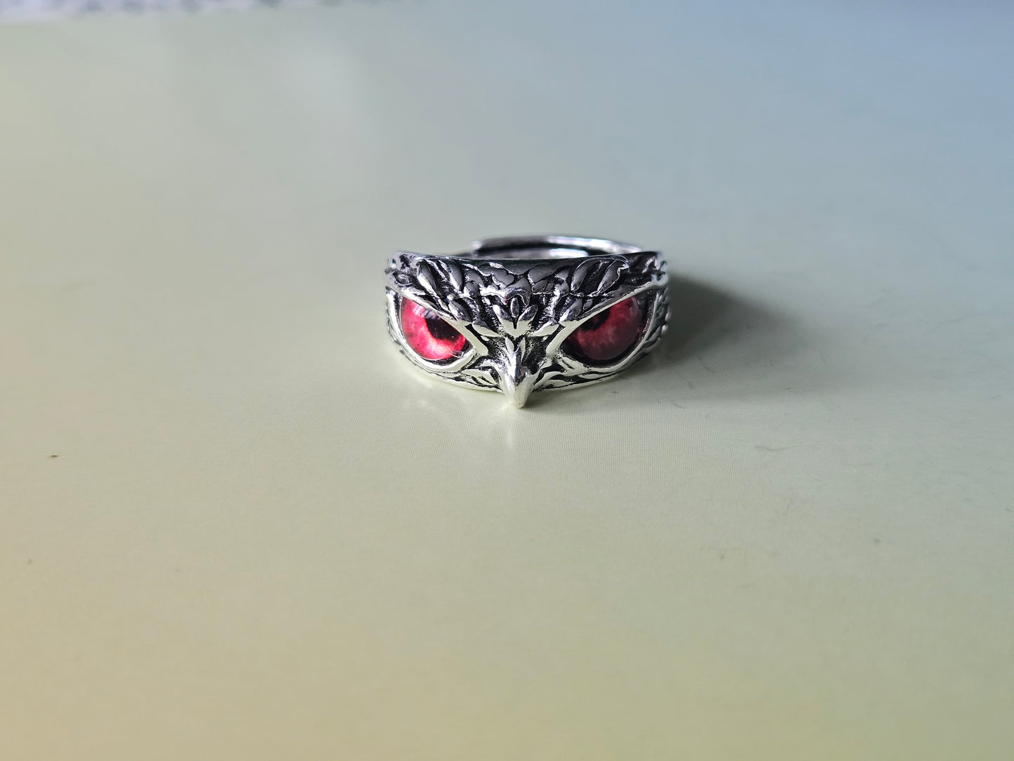 Owl Eyes Ring | Gothic Silver Plated Adjustable Ring | Dark Mystical Jewellery | Witchy Statement Ring