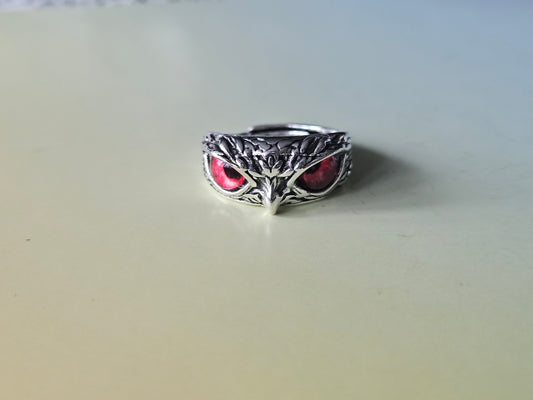 Owl Eyes Ring | Gothic Silver Plated Adjustable Ring | Dark Mystical Jewellery | Witchy Statement Ring