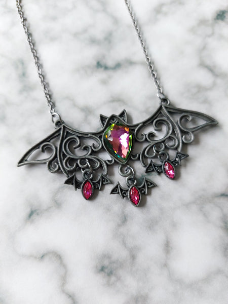 rhinestone bat necklace