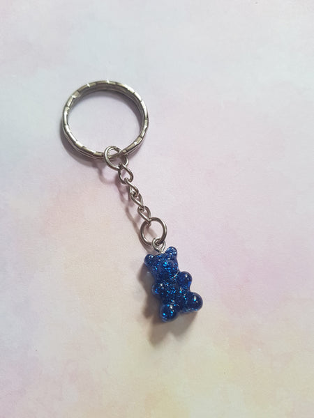 glitter gummy bear keyring - royal blue 