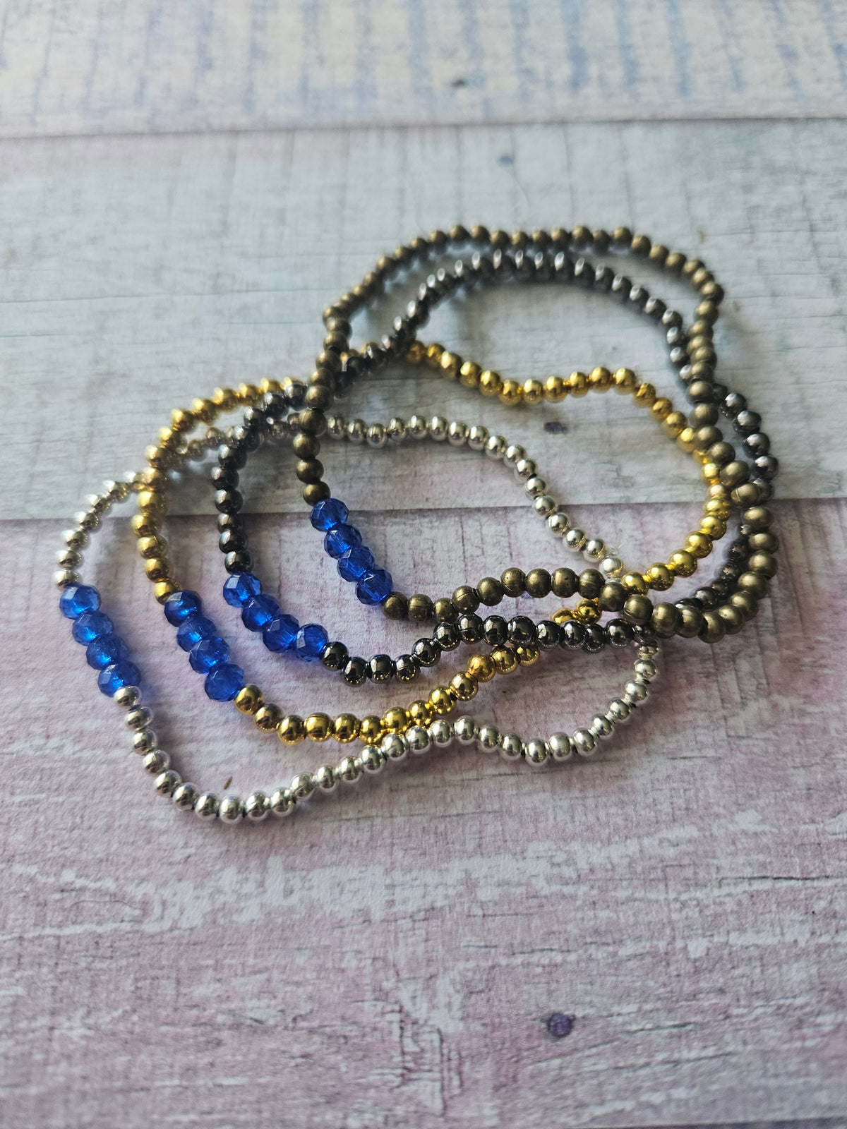 Beaded Acrylic Rondelle Bracelet | Colourful 4mm Bead Bracelet | Bronze Gold Gunmetal or Silver Plated | Various Colours