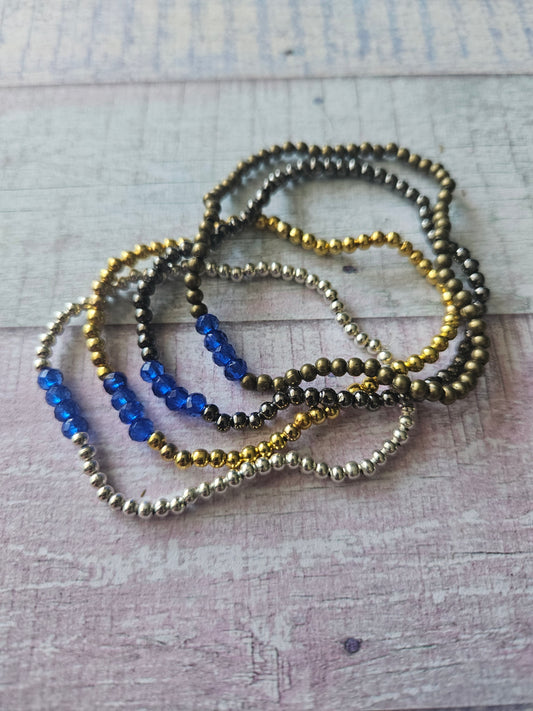 Beaded Acrylic Rondelle Bracelet | Colourful 4mm Bead Bracelet | Bronze Gold Gunmetal or Silver Plated | Various Colours