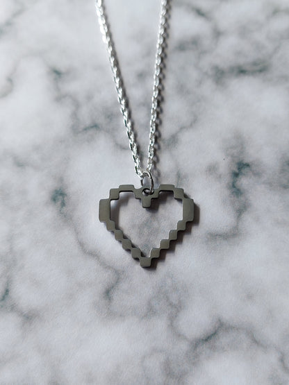 pixel heart necklace - silver 