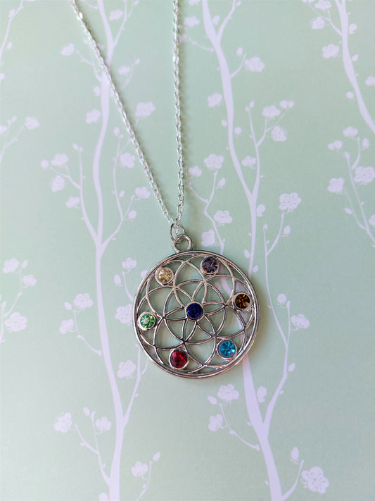 round chakra necklace - silver plated 