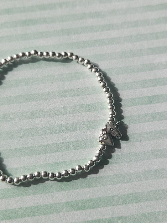 Unicorn Bracelet | Beaded Silver Plated Unicorn Charm Bracelet | Fantasy Stretch Bracelet | Silver Tone Jewellery | Unicorn Gift