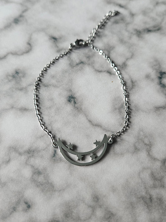 Moon & Stars Chain Bracelet | Celestial Stainless Steel Bracelet | Gothic Witchy Jewellery