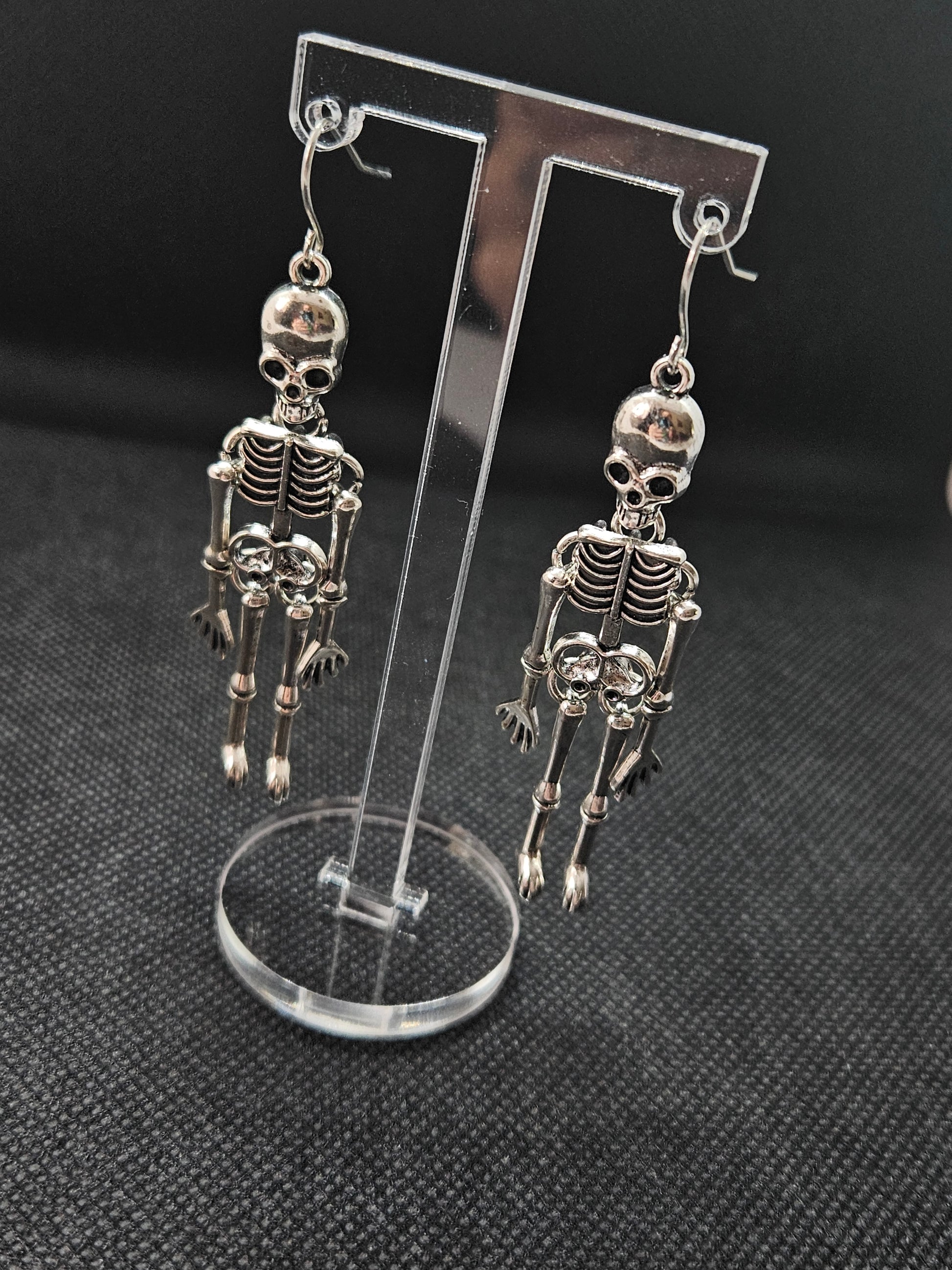 Skeleton Dangle Earrings | Silver Plated Articulated Skeleton Earrings | Gothic Jewellery