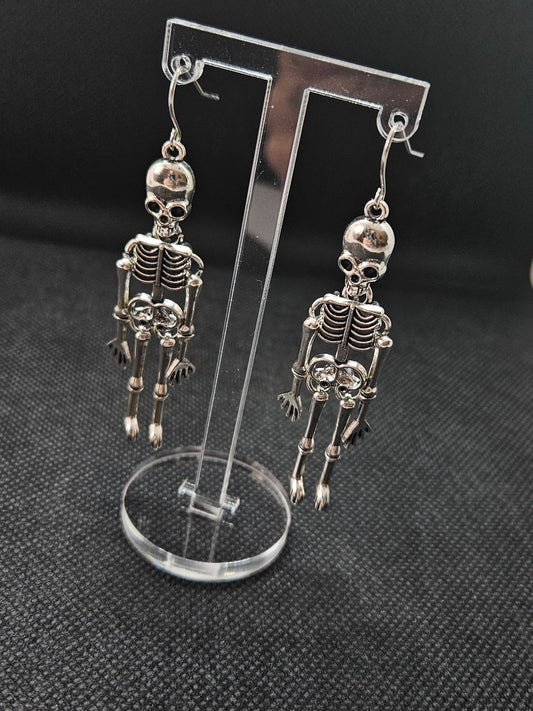 Skeleton Dangle Earrings | Silver Plated Articulated Skeleton Earrings | Gothic Jewellery