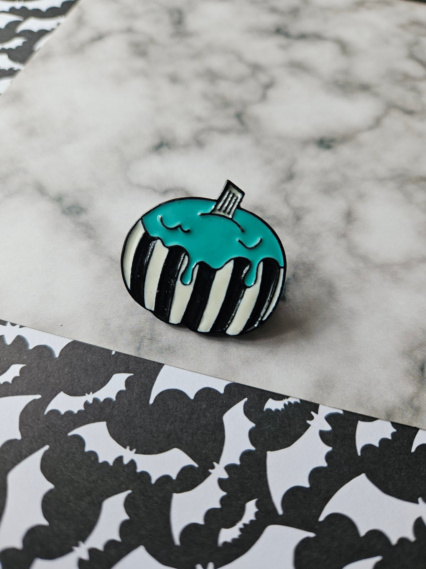 enamel pin badge - striped blue drip pumpkin 