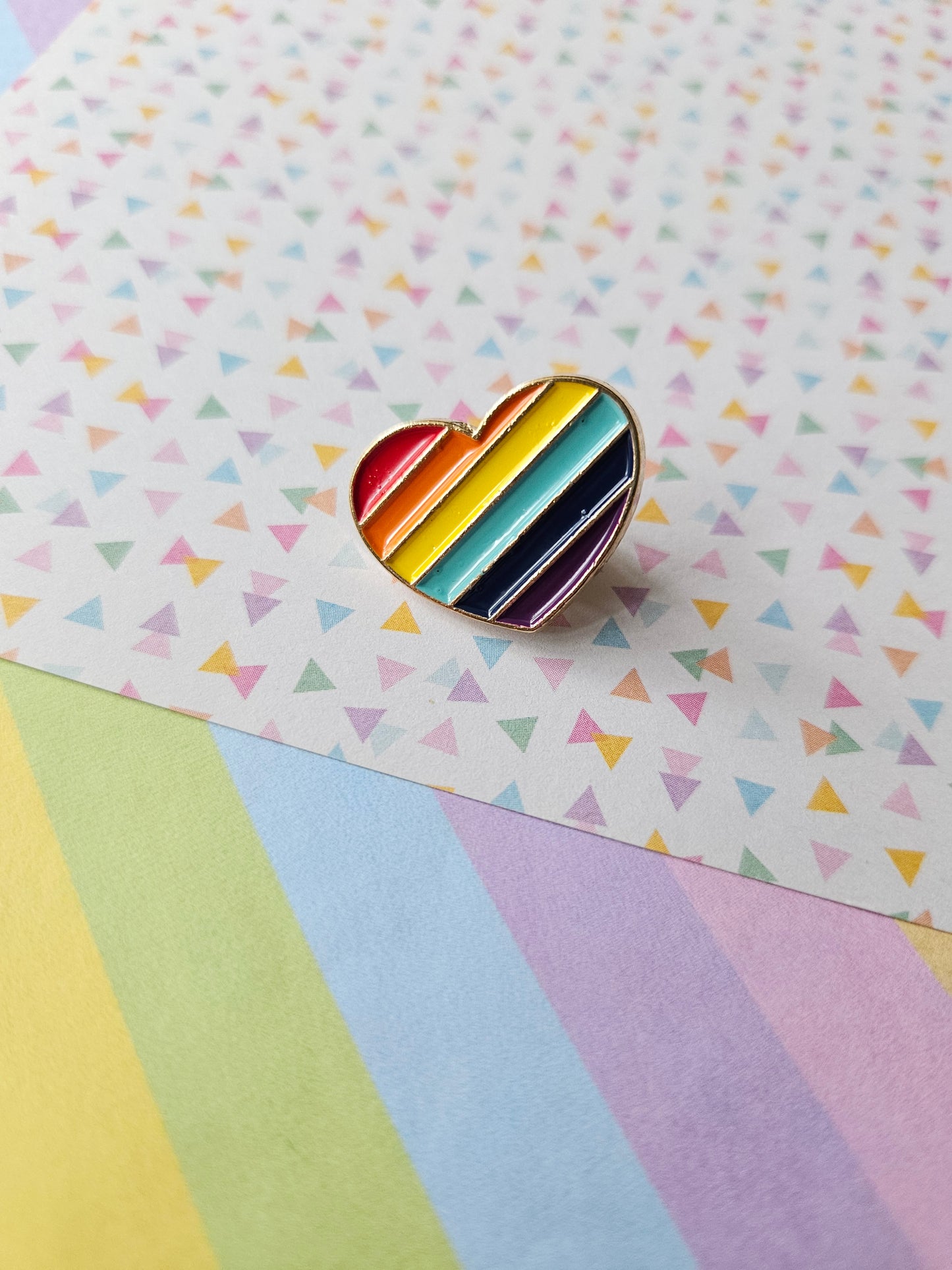 Enamel Pin Badge - Striped Rainbow Heart