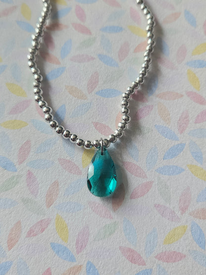 Glass Drop Bracelet | Beaded Faceted Glass Charm Bracelet | Colourful Stretch Bracelet | Silver Tone Beaded Jewellery | Various Colours