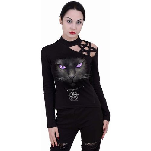 Women's Black Cat Pentagram Longsleeve Top by Spiral Direct L