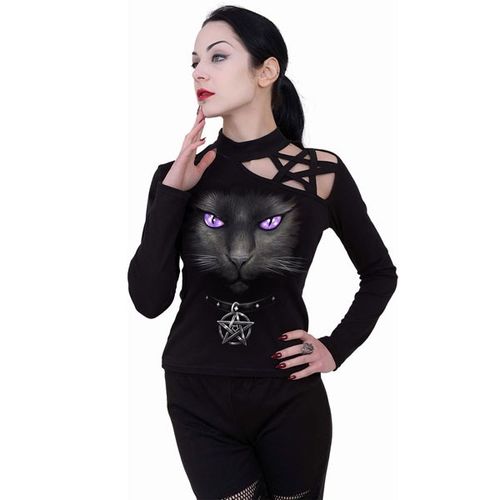 Women's Black Cat Pentagram Longsleeve Top by Spiral Direct S