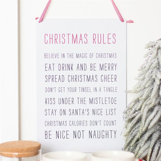 30cm Christmas Rules Metal Hanging Sign