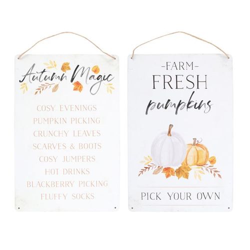 Set of 2 Autumn Accents Metal Hanging Signs