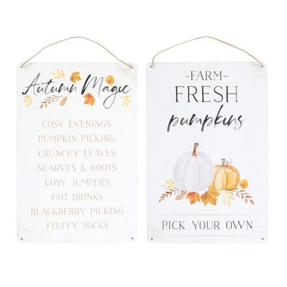 Set of 2 Autumn Accents Metal Hanging Signs