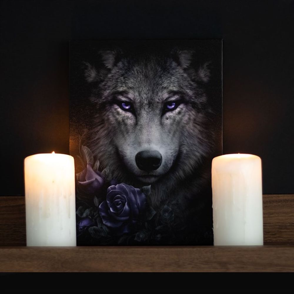 19x25cm Wolf Roses Canvas Plaque by Spiral Direct