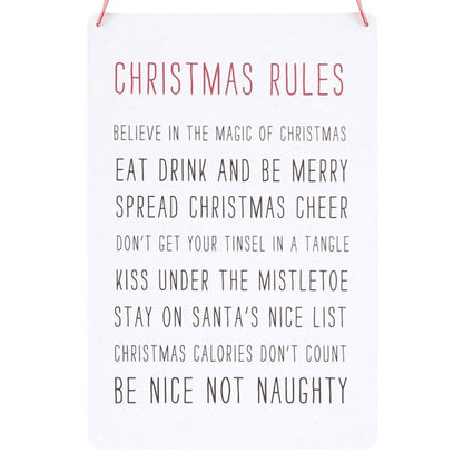 30cm Christmas Rules Metal Hanging Sign