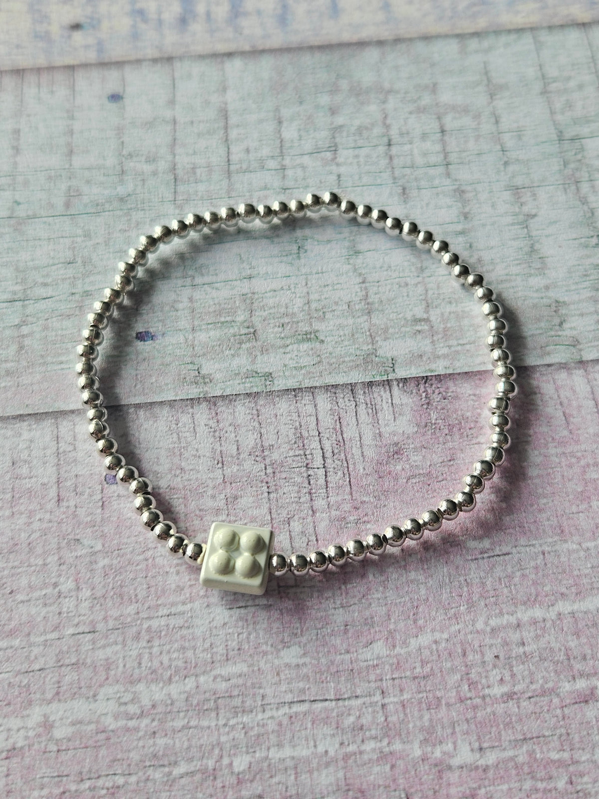 Building Brick Bracelet | Beaded Toy Brick Stretch Bracelet | Colourful Silver Tone Beaded Jewellery | Fun Alternative Gift | Various Colours