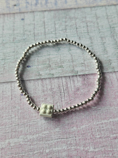 Building Brick Bracelet | Beaded Toy Brick Stretch Bracelet | Colourful Silver Tone Beaded Jewellery | Fun Alternative Gift | Various Colours