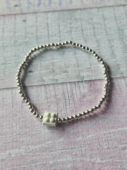 Building Brick Bracelet | Beaded Toy Brick Stretch Bracelet | Colourful Silver Tone Beaded Jewellery | Fun Alternative Gift | Various Colours