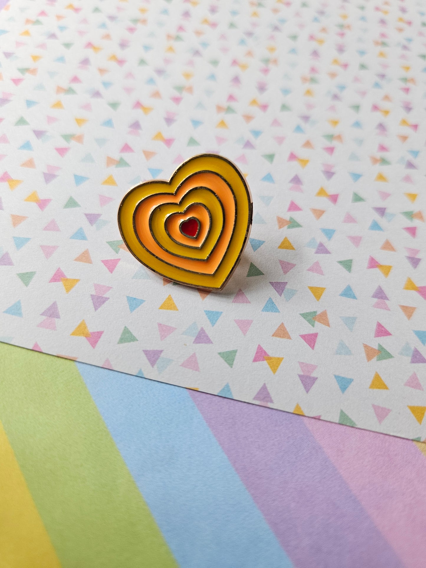 Enamel Pin Badge - Striped Heart - Yellow