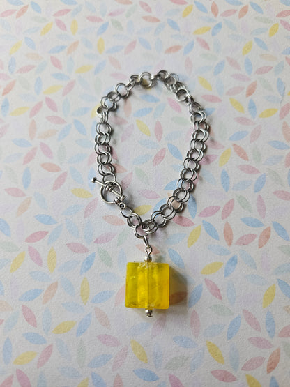 Chainmaille Bracelet | Square Glass Lampwork Bead Bracelet | Stainless Steel Chain Jewellery | Toggle Clasp Bracelet