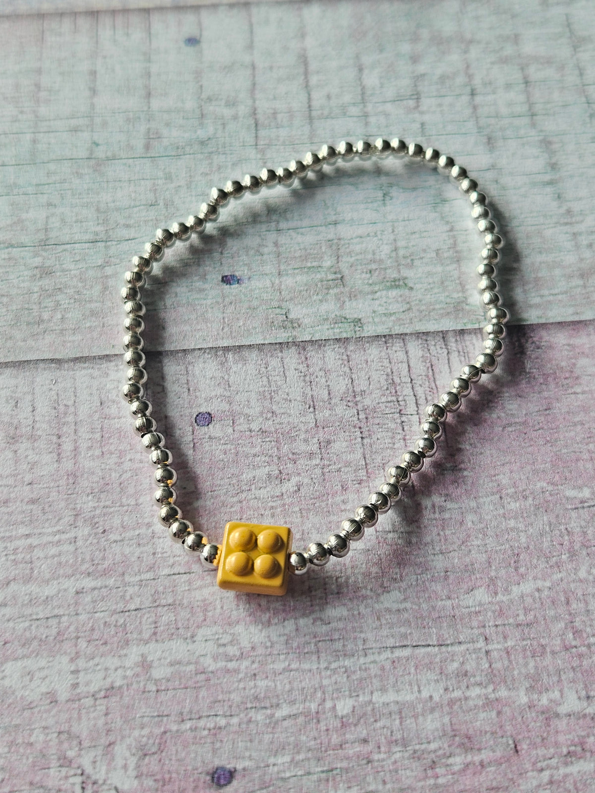 Building Brick Bracelet | Beaded Toy Brick Stretch Bracelet | Colourful Silver Tone Beaded Jewellery | Fun Alternative Gift | Various Colours