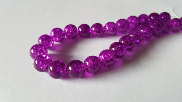 25 x Crackle Glass Beads - Round - 10mm - Purple