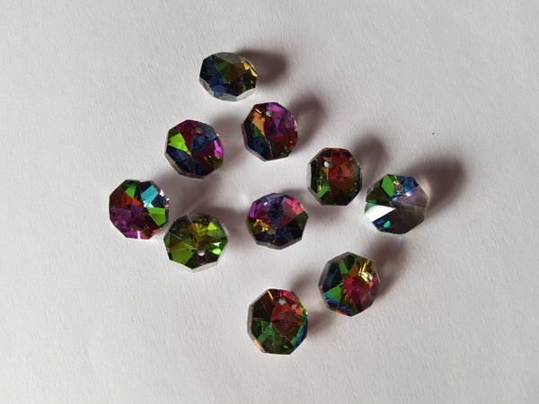 12mm glass hexagon pendants - rainbow