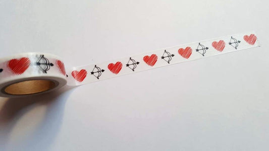 1 x 10m Roll Adhesive Craft Washi Tape - 15mm - Valentines - Cupid's Arrow