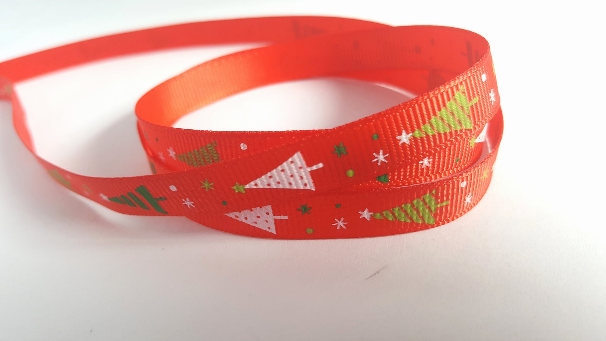 3m printed grosgrain ribbon - 9mm - christmas trees - red