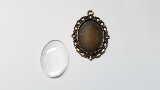 39mm cabochon pendant settings - antique bronze plated 