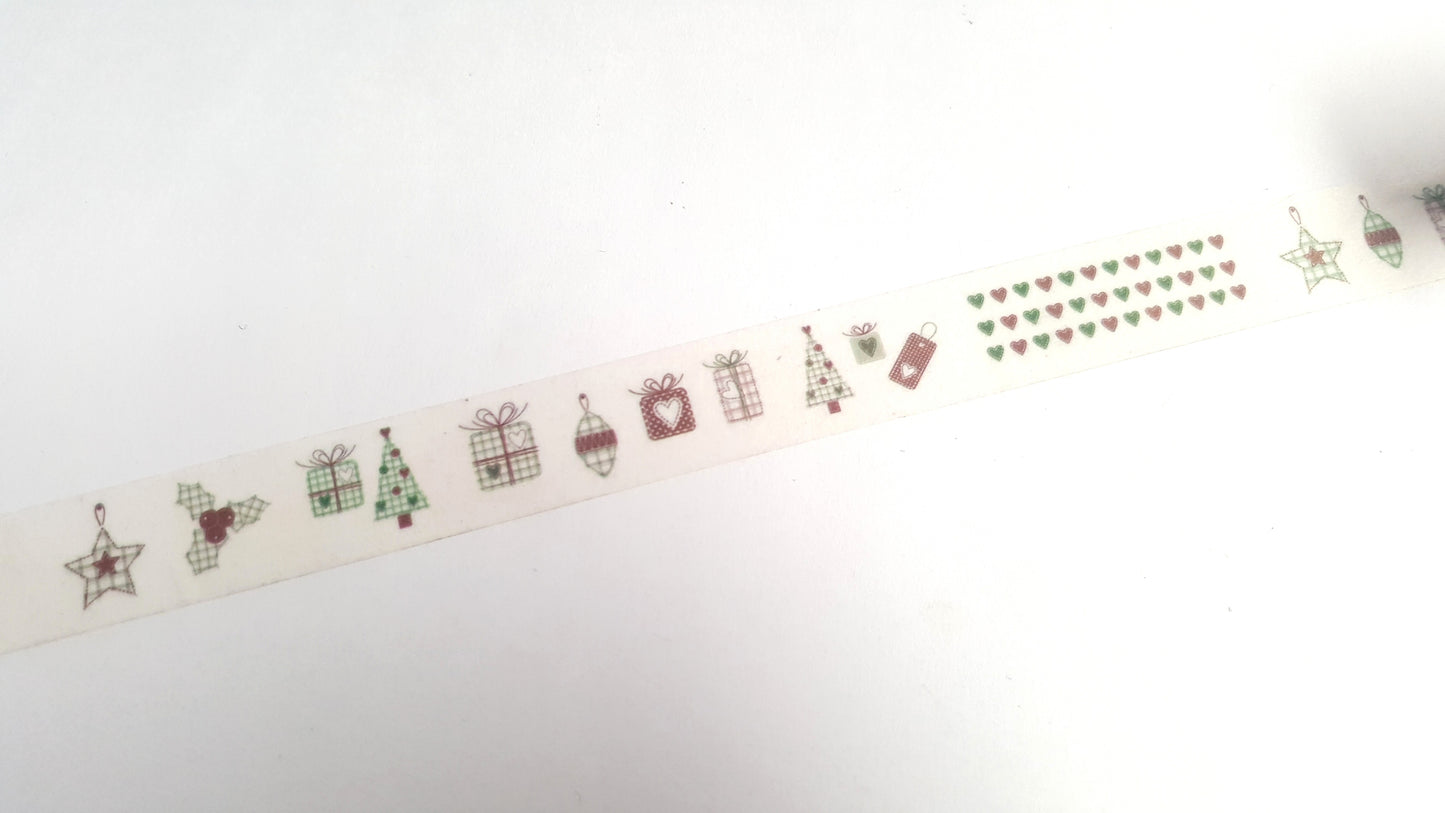 10m washi tape - 15mm - patchwork christmas