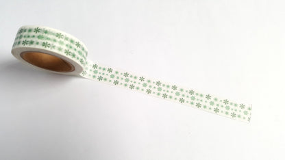 10m washi tape - 15mm - tiny green snowflakes