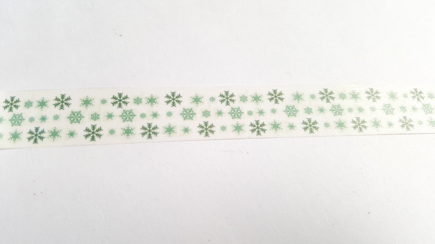 10m washi tape - 15mm - tiny green snowflakes