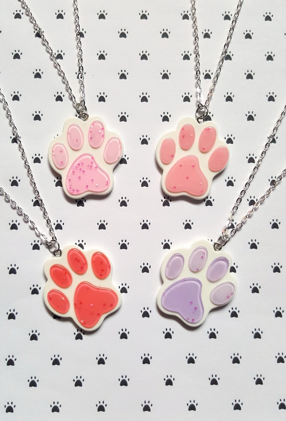 glitter pawprint necklaces